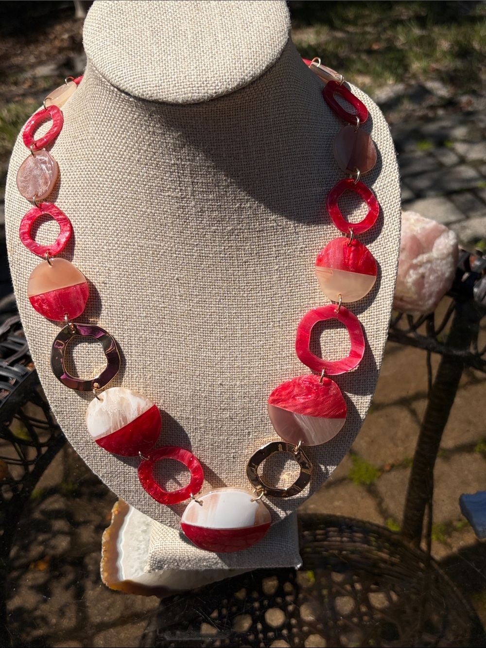 Pink, Red and Cream Linked Statement Necklace